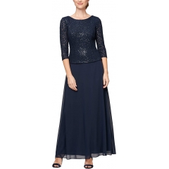 Alex Evenings Women's Long Lace Mock Dress with Full Skirt (Petite Regular Sizes)