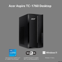 宏碁 Aspire TC-1760-UA92 台式机 | 第 12 代英特尔酷睿 i5-12400 6 核处理器 | 12GB 3200MHz DDR4 | 512GB NVMe M.2 SSD | 8X DVD | 英特尔无线 Wi-Fi